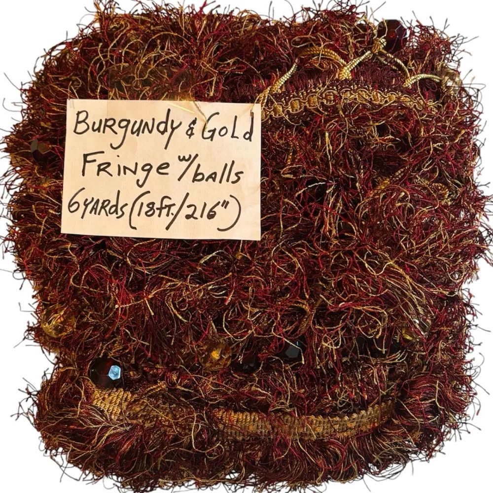 Vintage 1980s Upholstery Fringe Trim Lot Luxury Burgundy Gold Passamenterie DIY